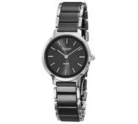REGENT F-1627 - Reloj de pulsera para mujer, acero inoxidable, plata, negro, cristal de zafiro, correa de cerámica, 30 mm, cuarzo