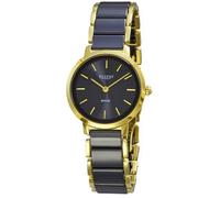 REGENT F-1628 Reloj de Mujer Oro Acero Inoxidable Cerámica Negro Cristal de Zafiro 30 mm Reloj de Cuarzo Mujer