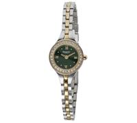 REGENT F-1673 Reloj de mujer de acero inoxidable bicolor/verde con cristales engastados bisel de cuarzo de 19 mm
