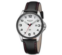 Regent Hombre Reloj Analógico Pulsera de Cuero Negro Rojo URBA780