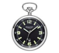Regent Reloj de bolsillo para hombre de acero inoxidable 50 mm cuarzo esfera negra números árabes fecha P-742