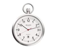 REGENT Reloj de bolsillo para hombre de acero inoxidable de 43 mm de diámetro con un mecanismo de cuarzo Miyota y cristal mineral plano en diferentes variantes, P-778 - Blanco / Fecha, Clásico