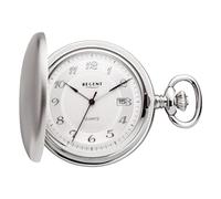 REGENT Reloj de Bolsillo para Hombre Savonnette Tapa abatible 43 mm Diámetro Cuarzo Esfera Blanca con Fecha, Plata, Clásico