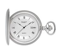 REGENT Reloj de bolsillo para hombre Savonnette Tapa abatible Acero inoxidable 48 MM Diámetro Cuarzo Fecha en diferentes variaciones, P-749 - Plata / Números Romanos, Clásico