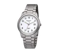 REGENT Reloj de hombre con pulsera de eslabones de titanio y carcasa de titanio de 36 mm de diámetro, cuarzo, números arábigos y fecha, Blanco, Pulsera