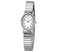 REGENT Reloj de mujer con cordón de acero inoxidable, ovalado, 22 mm de diámetro, cuarzo, números arábigos, plata, Pulsera