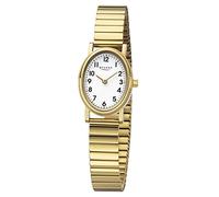 REGENT Reloj de mujer con cordón de acero inoxidable, ovalado, 22 mm de diámetro, cuarzo, números arábigos, dorado, Pulsera