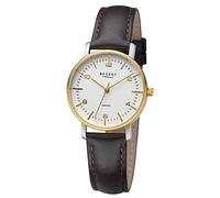 REGENT URF1481 - Reloj de pulsera analógico para mujer, correa de piel, color marrón oscuro, Plata, oro blanco