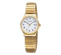 REGENT Reloj de pulsera analógico para mujer, correa de acero inoxidable, color dorado URF1513, Dorado-blanco