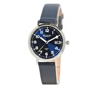 REGENT Reloj de pulsera analógico para mujer, correa de piel, color azul oscuro UR2114077, plateado/azul