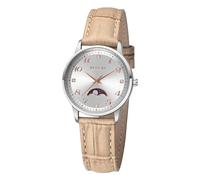 REGENT Reloj de pulsera analógico para mujer, correa de piel, color marrón claro UR2112551, Plateado