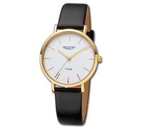 REGENT UR2094104 - Reloj de pulsera analógico para mujer, correa de piel, color negro, Dorado-blanco
