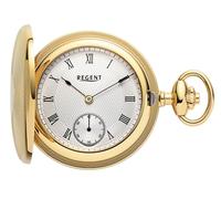 REGENT Savonnette - Reloj de bolsillo para hombre (acero inoxidable, 48 mm, segundero descentralizado, cuerda manual), P-773 - Oro - Romano, Clásico