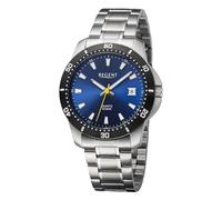 REGENT URBA753 - Reloj de pulsera analógico para hombre, correa de metal, color plateado, Plateado,negro-azul