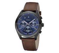 REGENT URBA767 - Reloj de pulsera analógico para hombre, correa de piel, color marrón oscuro, negro / azul