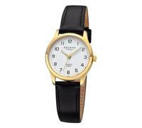 REGENT URF1420 - Reloj de pulsera analógico para mujer, correa de piel, color negro, Dorado-blanco