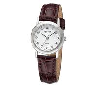 REGENT URF1443 - Reloj de pulsera analógico para mujer, correa de piel, color marrón, plateado y blanco