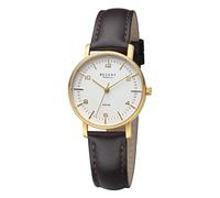 REGENT URF1480 - Reloj de pulsera analógico para mujer, correa de piel, color marrón oscuro, Dorado-blanco