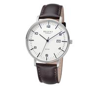 REGENT URF1516 - Reloj de pulsera analógico para hombre, correa de piel, color marrón oscuro, plateado y blanco