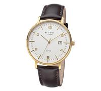 REGENT URF1517 - Reloj de pulsera analógico para hombre, correa de piel, color marrón oscuro, Dorado-blanco