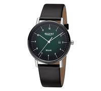 REGENT URF1548 - Reloj solar analógico para hombre, correa de piel, color negro, Plata, Negro-Negro, Verde