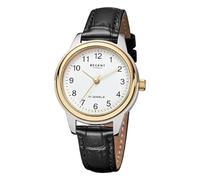 REGENT URF1568 - Reloj de pulsera analógico para mujer, correa de piel, color negro, Plata, oro blanco