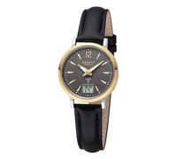 REGENT URFR283 - Reloj de pulsera analógico y digital para mujer, correa de piel, color negro, Plata, oro gris