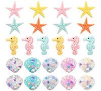Regerly 24 piezas de resina de estrella de mar, caballo de mar, verano, decoración para manualidades, decoración de teléfono, álbumes de recortes