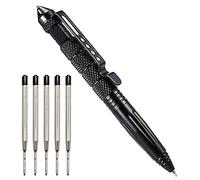 Regerly Bolígrafo Táctico, Bolígrafo Autodefensa Multifuncional Aluminio Portátil con Carburo Rompecristales con 5 recambios negros Camping Supervivencia Emergencia Mujeres Hombres (Negro)