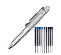 Regerly Bolígrafo Táctico, Bolígrafo Autodefensa Multifuncional Aluminio Portátil con Carburo Rompecristales con 5 recambios negros y 5 azules Camping Supervivencia Emergencia (plateado)