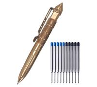 Regerly Bolígrafo Táctico, Bolígrafo Autodefensa Multifuncional Aluminio Portátil con Carburo Rompecristales con 5 recambios negros y 5 azules Camping Supervivencia Emergencia (dorado)