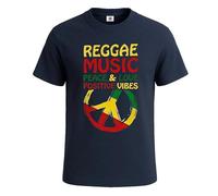Reggae Music Peace Love Positive Vibes - Camiseta gráfica para hombre, Camiseta azul marino con estampado blanco, M