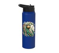 Reggae Music & Rasta, León africano con auriculares, jamaicano Stainless Steel Insulated Water Bottle