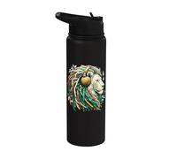 Reggae Music & Rasta, León africano con auriculares, jamaicano Stainless Steel Insulated Water Bottle