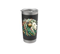 Reggae Music & Rasta, León africano con auriculares, jamaicano Vaso térmico de acero inoxidable de doble pared