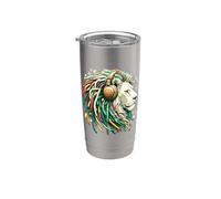 Reggae Music & Rasta, León africano con auriculares, jamaicano Vaso térmico de acero inoxidable de doble pared