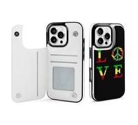 Reggae Peace Love Music Jamaica - Funda tipo cartera compatible con iPhone 16 Pro con tarjetero