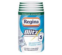 Regina Blitz Toallas para el Cuidado del Hogar, 5 Rollos de 100 Hojas cada uno, Toalla de Papel de 3 Capas, Hojas Maxi, Embalaje de papel, Certificado FSC, Celulosa pura, Certificación NIZP-PZH