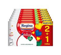 Regina de Corazones Papel Cocina - 21 Rollos, Máxima Absorbencia En Cada Hoja, 58 Hojas De 2 Capas Por Rollo, Color Decorado, Rollo grande