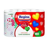 Regina di Cuori - 6 rollos de papel de cocina, 50 hojas superabsorbentes de 2 capas, paquete 50% de plástico reciclado, papel 100% certificado FSC®