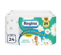 Regina Papel higiénico, 24 rollos de papel higiénico, 300 hojas de 3 capas, delicado y consistente, aroma de manzanilla, paquete de papel reciclable