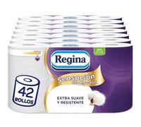 Regina Papel Higiénico Sensación de Algodón, 42 Rollos, 173 Hojas de 3 Capas, Con Loción de Extracto de Flor de Algodón, Para Todo Tipo de Piel, Embalaje Reciclable, Extra Suave y Resistente