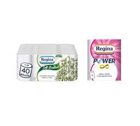 Regina Soft Bamboo - 40 Rollos de Papel Higiénico 3 Capas, 160 Hojas, Fabricado con Fibras de Bambú + Regina Power Papel de Cocina - 1 Rollo Aún Más Largo, 340 Hojas de 2 Capas