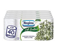 Regina Soft Bamboo, 40 Rollos de Papel Higiénico 3 Capas | 160 Hojas por Rollo, Suavidad Natural para tu Piel, Fabricado con Fibras de Bambú, Certificación FSC
