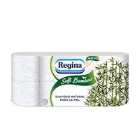 Regina Soft Bamboo, 8 Rollos de Papel Higiénico 3 Capas | 160 Hojas por Rollo, Suavidad Natural para tu Piel, Fabricado con Fibras de Bambú, Certificación FSC