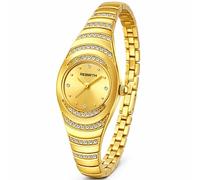 REGINALD Reloj de pulsera dorado para mujer, elegante caja ovalada, detalles de cristal, simple reloj analógico de cuarzo para mujer, Dorado, Classic
