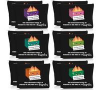 Reginary 12 bolsas de maquillaje pequeñas divertidas con diseño de fuego con texto en inglés "It's Fine I'm Fine Everything Is Fine", bolsa de cosméticos inspiradora positiva, regalos para compañeros