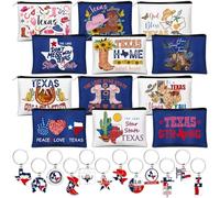 Reginary 24 piezas de regalos de Texas, 12 llaveros de metal de Texas y 12 bolsas de cosméticos de Texas City, regalos temáticos de recuerdo, regalos de Texas para mujeres, viajeras, cumpleaños,