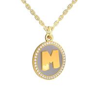 REGIS Collar para mujer con inicial de oro chapado en oro de 14 quilates, colgante redondo personalizado de la A a la Z, joyería de regalo para ella, 18, Acero aleado, Circonia cúbica