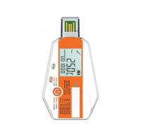 Registrador de datos de temperatura naranja para transporte de cadena de frío con amplio rango de menos treinta a setenta grados y protección impermeable IP67 más USB para acceso a informes PDF